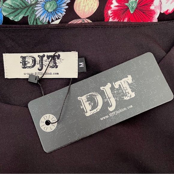 DJT Shift Chiffon Dress 3/4 Sleeve Elastic Cuff Knee Length Floral Print Lined - Picture 10 of 14